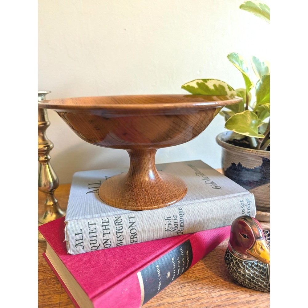 Vintage MCM Oregon Myrtlewood Pedestal Bowl Bayview Shop Hand Turned Rustic 8.5"